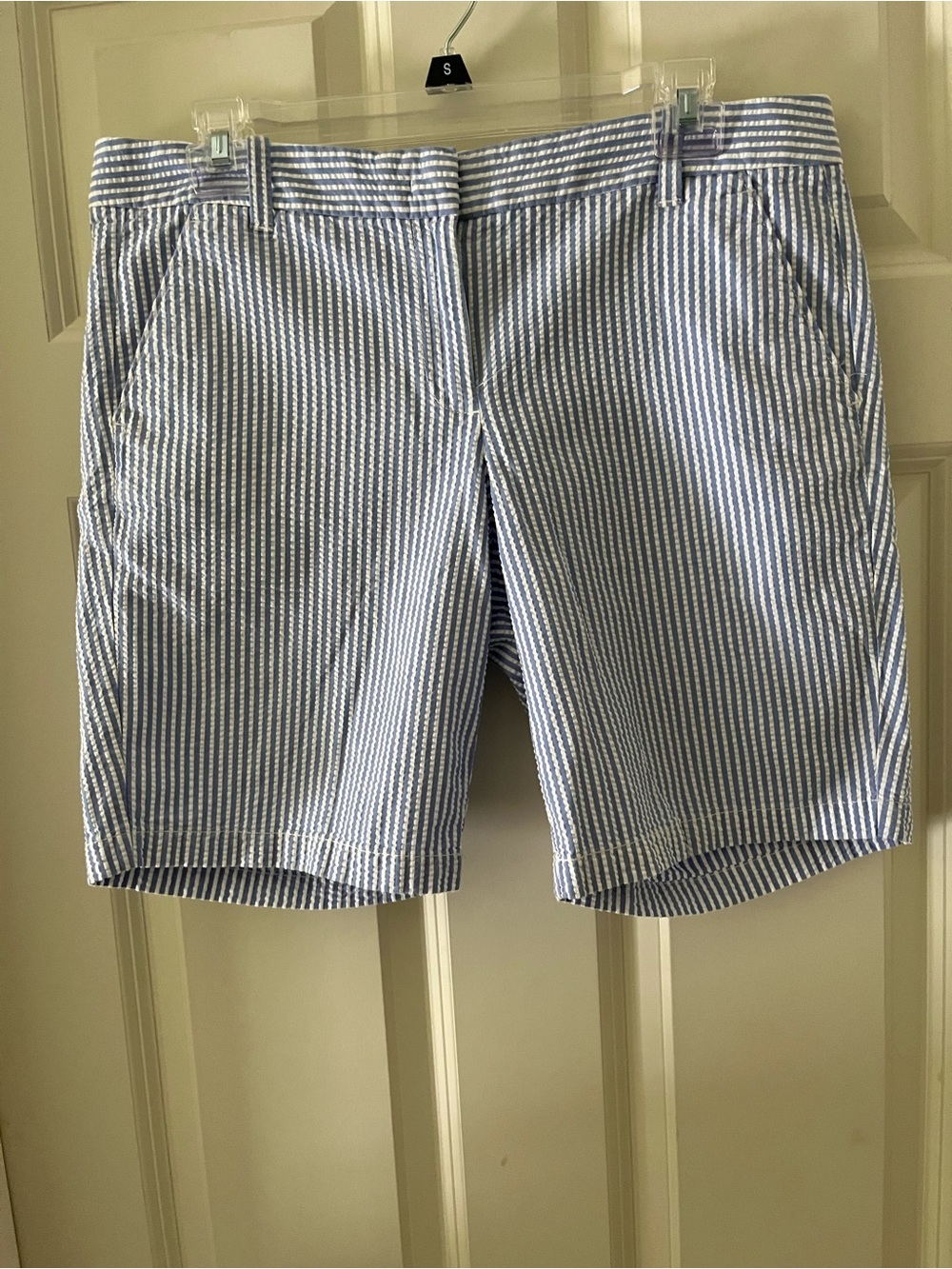 Women’s J.Crew Bermuda textured seersucker shorts cotton preppy nautical size 8